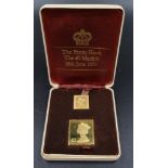 A Limited Edition of a 22k Gold 1973 £1 Machin and Penny Black Stamp. Comes in original presentation