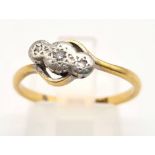 An 18K Yellow Gold Three-Stone Diamond Ring. Size P. 2.7g