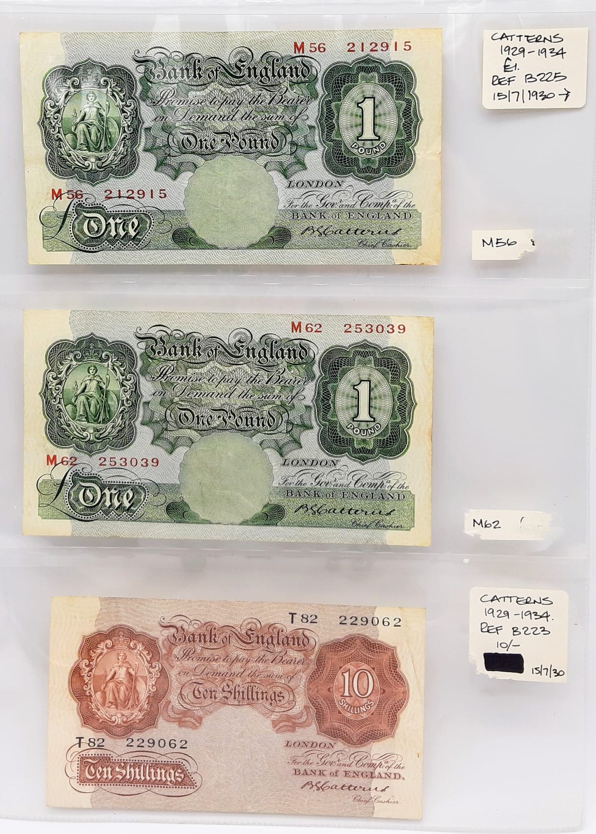 Two Catterns £1 Notes - Plus one Catterns Ten Shilling Note. All 1929-34 Era. Please see photos