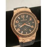 Timothy Stone wristwatch in rose gold tone with sweeping second hand and secondary dials. Suitable