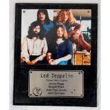 A Led Zeppelin Group Picture (Circa late 70s) with Informative Plaque. On wooden base - 32 x 39cm.