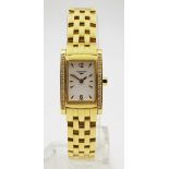 LADIES 18K GOLD LONGINE WATCH WITH 18K GOLD STRAP AND DIAMOND BEZEL. WITH BOX AND PAPERS 16 X