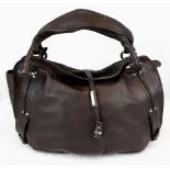 A Brown Leather Celine Handbag. Classic double handle with gilded hoops. Celine tassel decoration.