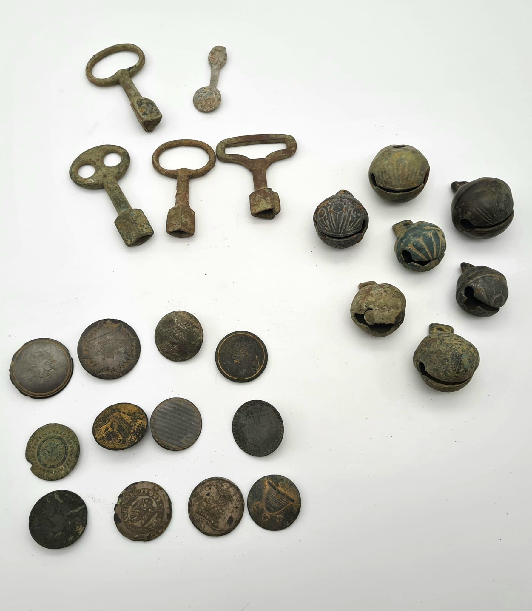 A Selection of Over 20 Medieval and Early - Keys, buttons, and crotal bells. Please see photos for