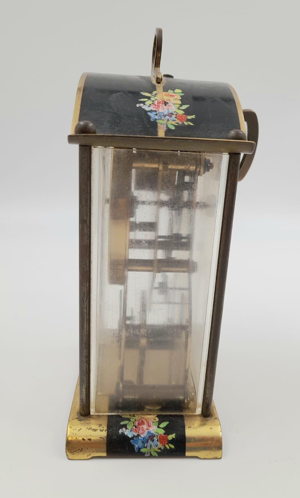 Schatz Sohne #59 German 8-Day Brass Skeleton Carriage Clock. With floral numeral dial, open - Bild 5 aus 10