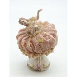 Vintage Irish Dresden Lace 'Ninette' porcelain dancing ballerina figurine. 11cm high.