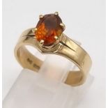 A Vintage 9K Yellow Gold Citrine Ring. Solitary citrine oval cut gemstone (1ct). Size L. 3.49g total