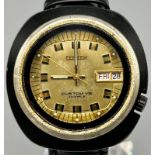 A Vintage Citizen Custom V2 Automatic Gents Watch. Leather strap. Case - 45mm. Gilded dial. Day/date