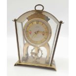 Schatz Sohne #59 German 8-Day Brass Skeleton Carriage Clock. With floral numeral dial, open