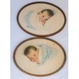 A PAIR OF 1930-40'S LILIAN ROWLES BABY PRINTS IN OVAL FRAMES. 43 X 33cms