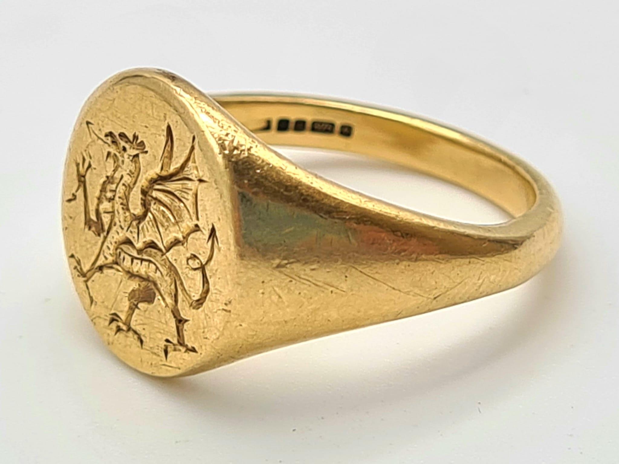 9K YELLOW GOLD SEAL SIGNET RING 10G SIZE R 1/2 - Image 2 of 5