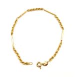 An Italian 9K Yellow Gold Rope and Bar Link Bracelet. 18cm. 3g