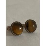 Pair of SILVER TIGERS EYE EARRINGS,having full UK hallmark.