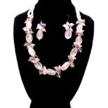Rose quartz beaded necklace and matching drop earrings. Set with 925 silver fastener and earring