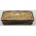 A Victorian Wood and Silver Snuff or Trinket Box. Lid needs repair work so A/F. 8.5 x 5cm.