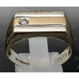 A 9K Yellow and White Gold Diamond Signet Ring. Size T. 6.08g.