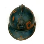 WW1 French 1915 Mle Casque Adriane Helmet. Badged to the Infantry. Original Paint & Liner.