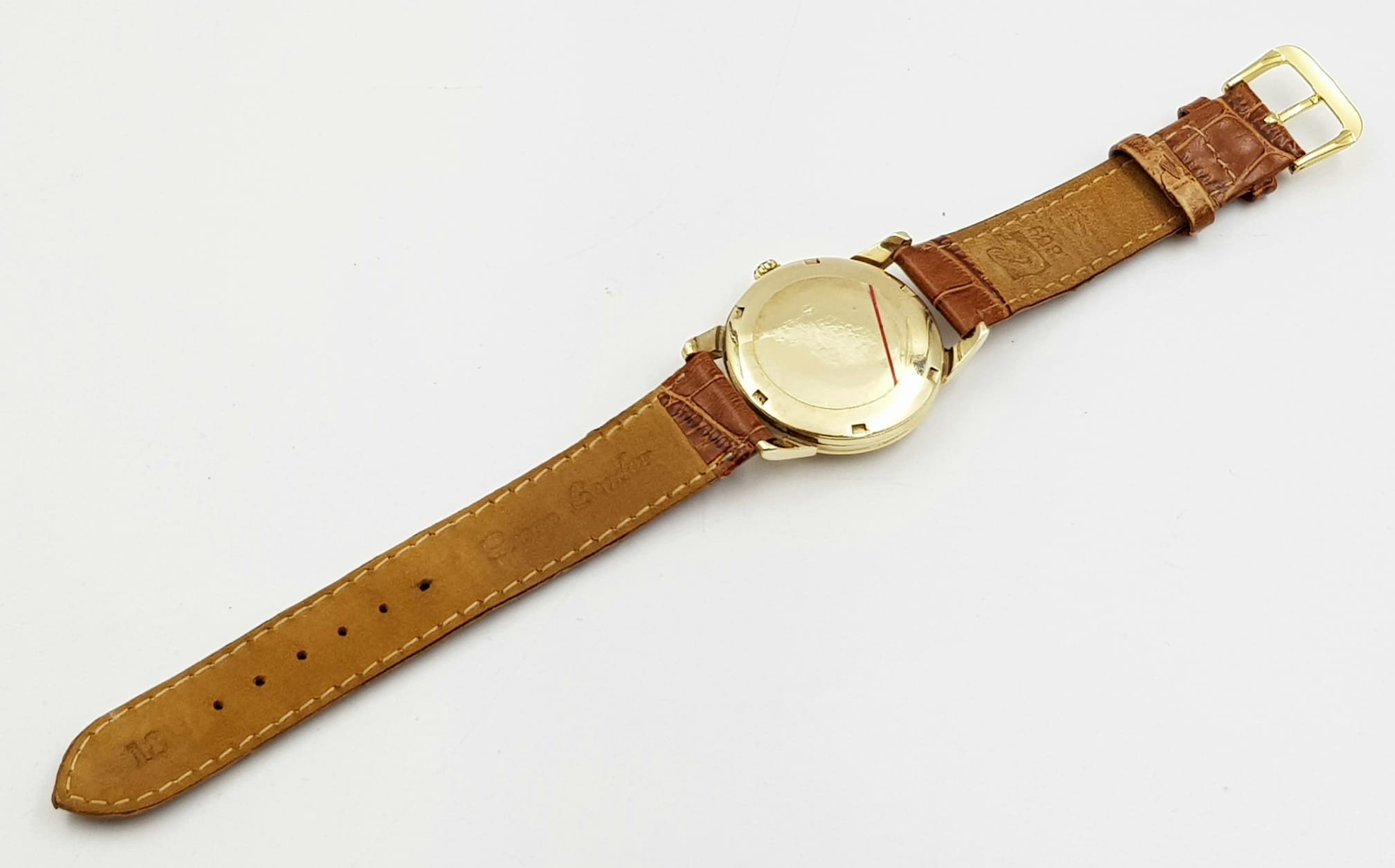 A VINTAGE 9K GOLD OMEGA SEAMASTER AUTOMATIC WATCH WITH LEATHER STRAP , RECENTLY SERVICED. 34MM - Image 3 of 7