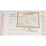 An Antique 1923 Republic of China Railroad Bond Certificate with Coupons - with two smaller exchange