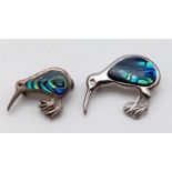 Vintage pair of sterling solid silver with very rare paua shell brooches in original box in the form