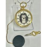 Antique yellow metal suffragette pocket watch ( working ) on retractable brooch clip