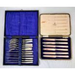 Antique solid silver set of 6 knives in oriental box. Hallmarks for Sheffield 1915. Makers mark of