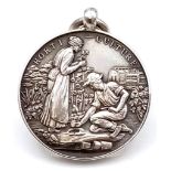 Antique solid silver horticulture medal pendant. Hallmarked Chester 1925 with makers mark of