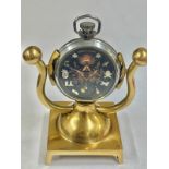 Vintage automaton rotating skull Masonic pocket watch & stand Working