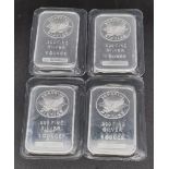 Four Pure Silver (.999) 1oz Sunshine Mint Ingots. 4oz silver total weight. 5 x 3cm.