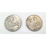 Two Silver George III Crown Coins. 1821 and 1822. 55g total silver weight. Please see photos for
