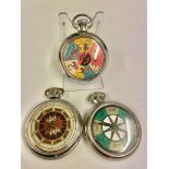 3x Vintage horse racing gaming pocket watches working