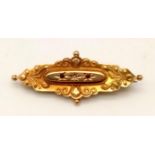 A 15K Yellow Gold Diamond and Ruby Georgian Mourning Brooch. 4.5cm. 3.05g total weight.