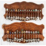 English vintage silver plated enamel mixed silver teaspoons with oriental wooden holder some are