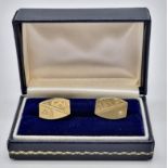 Vintage solid 9ct yellow gold and diamond cufflinks in leather box with Birmingham hallmark. 1.8cm x