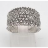 18K WHITE GOLD DIAMOND SET WIDE BAND RING 0.75CT 10G SIZE M