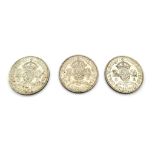 Three George VI Two Shilling Silver Coins - 1942, 43 and 44. Please see photos for conditions.