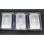 Three Pure Silver (.999) Samurai Ingots. 5 x 3cm. 3oz silver total weight.