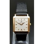 A FABULOUS OMEGA 18K ROSE GOLD UNISEX SQUARE WATCH MANUAL MOVEMENT. 27 X 27MM