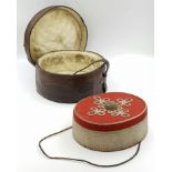 An Antique Victorian 11th Lancers Pill Box Cap in its Original Leather Case. Name inside cap.