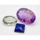 Lot of 3 Gemstones - 20.10 Ct Mixed Cut Ametrine, 7 Ct Mixed Cut Green Amethyst, 5.50 Ct Cabochon