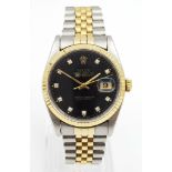 An Early 2000s Rolex Oyster Perpetual Datejust Gents Watch. Bi-metal strap and case - 36mm. Black
