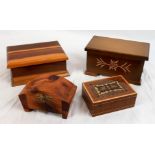 A Wonderful Selection of Four Vintage Wood Trinket Boxes - One a memento of a visit to Howard