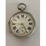 Antique silver pocket watch, with case having clear hallmark for William Ehrhardt Birmingham 1908.