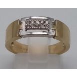 A 9K White and Yellow Gold Band Ring with 2 rows of Diamonds. Size N. Total weight: 3.43g