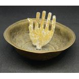 An Antique Islamic Prayer Bowl with the Hand of the Prophet Abass. 12 x 7cm.