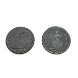 Two George II Farthing Coins - 1736 and 1754. Please see photos for conditions.