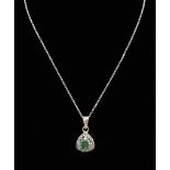 A sterling silver pendant with a brilliant cut blue moissanite (1.25 carats) with silver chain,
