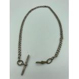 Antique SOLID SILVER POCKET WATCH CHAIN having hallmarked T-bar. Hallmarks on links have rubbed