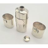 Early novelty sterling solid silver pocket sized hip flask. Hallmarked Chester England with Makers
