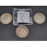 Three George V Silver Half Crown Coins - 1912, 16 and 18. Please see photos for conditions.